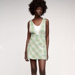 Zara Green Plaid Textured Pinafore Dress